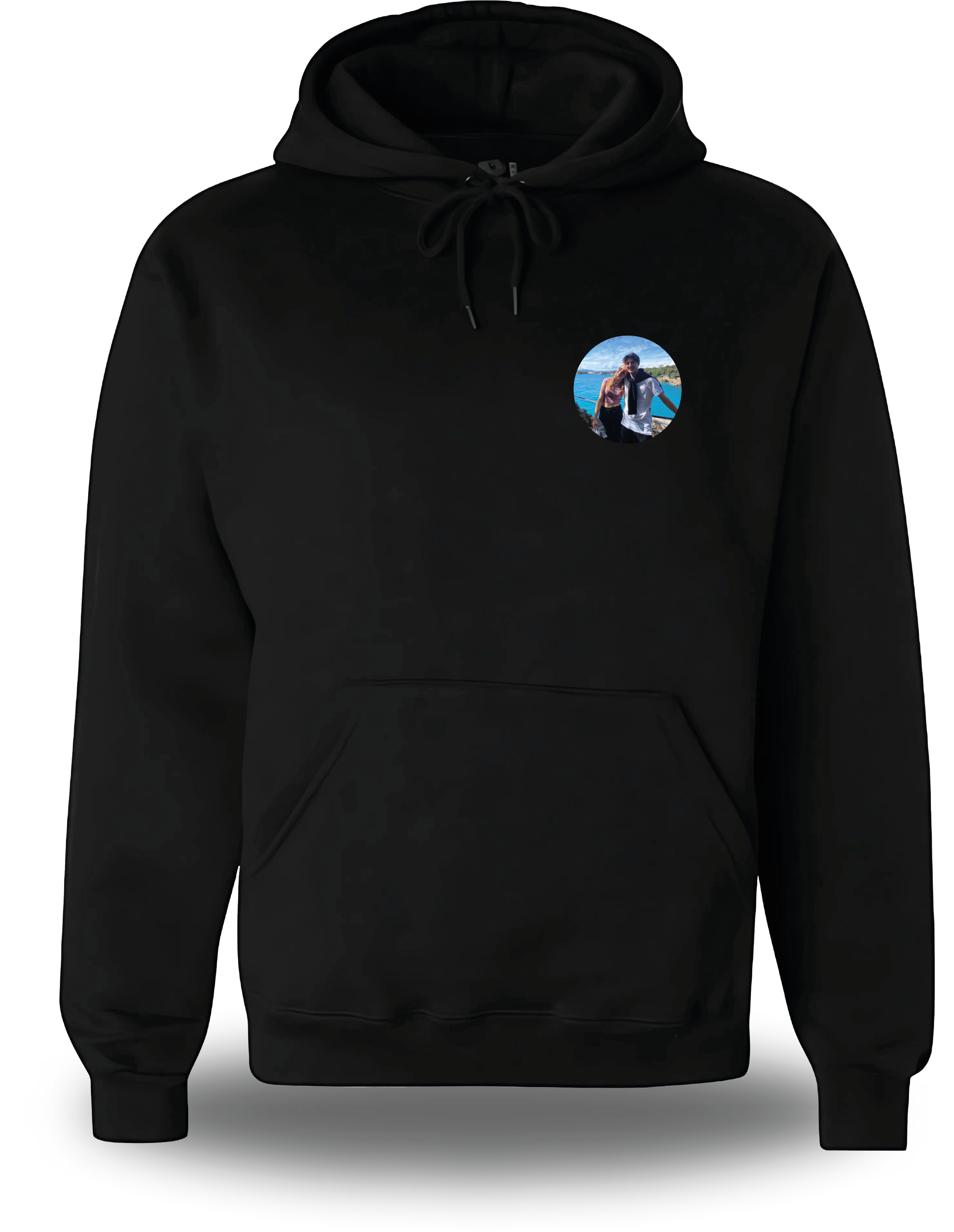 Sudadera con capucha negra con la foto que elijas, diseño de amor y pareja